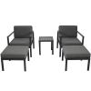 Outdoor Patio 5-piece Aluminum Alloy Conversation Set Sofa Set with Coffee Table and Stools for Poolside, Garden,Black Frame+Gray Cushion