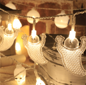 Halloween Battery Remote Control USB LED String Lights (Option: Flat ghost-6meters 40lights white)