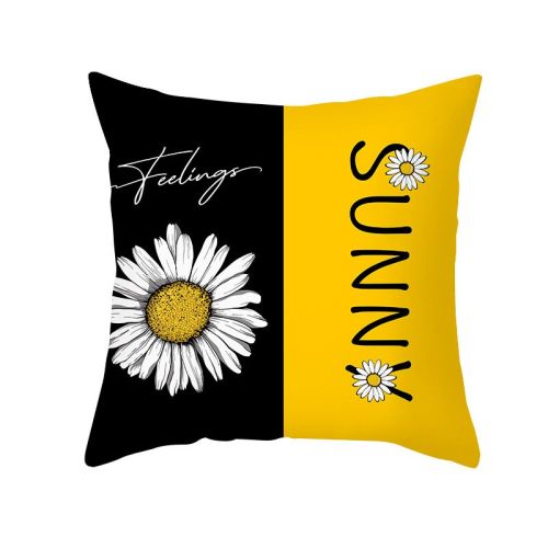 Modern Yellow Daisy Flower Cushion Cover Creative Letter Print Pillow Case