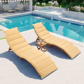 Outdoor Patio Wood Portable Extended Chaise Lounge Set with Foldable Tea Table for Balcony, Poolside, Garden (Color: brown)