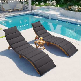 Outdoor Patio Wood Portable Extended Chaise Lounge Set with Foldable Tea Table for Balcony, Poolside, Garden (Color: gray)