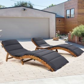 Outdoor Patio Wood Portable Extended Chaise Lounge Set with Foldable Tea Table for Balcony, Poolside, Garden (Color: Dark Gray)