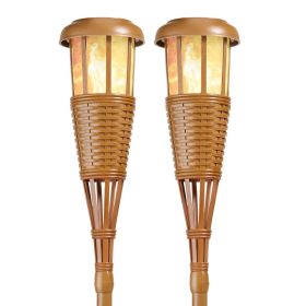 LED Island Torches, Dusk-to-Dawn Dancing Flame Outdoor Landscape Lighting, Bamboo Finish, 4-Pack (Configuration: 2Pack)