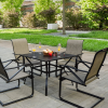 MEOOEM Patio  C Spring Textilene Dining Set  Bistro Set Outdoor Furniture Square Bistro Metal Table Side Table and Dining Chairs