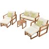Outdoor Patio Wood 6-Piece Conversation Set, Sectional Garden Seating Groups Chat Set with Ottomans and Cushions for Backyard, Poolside, Balcony