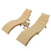 Outdoor Patio Wood Portable Extended Chaise Lounge Set with Foldable Tea Table for Balcony, Poolside, Garden