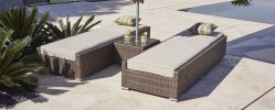 Direct Wicker Outdoor 3PCS Deluxe Patio Adjustable Wicker Rattan Chaise Lounge Set with Cushions and Table