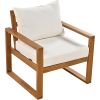 Outdoor Patio Wood 6-Piece Conversation Set, Sectional Garden Seating Groups Chat Set with Ottomans and Cushions for Backyard, Poolside, Balcony