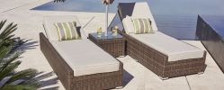 Direct Wicker Outdoor 3PCS Deluxe Patio Adjustable Wicker Rattan Chaise Lounge Set with Cushions and Table