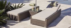 Direct Wicker Outdoor 3PCS Deluxe Patio Adjustable Wicker Rattan Chaise Lounge Set with Cushions and Table