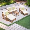 Outdoor Patio Wood 6-Piece Conversation Set, Sectional Garden Seating Groups Chat Set with Ottomans and Cushions for Backyard, Poolside, Balcony